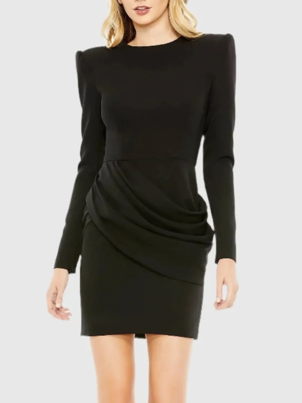 New Ieena Mac Duggal Black Long Sleeve Mini Dress Shoulder Pads 26704 Sz 0